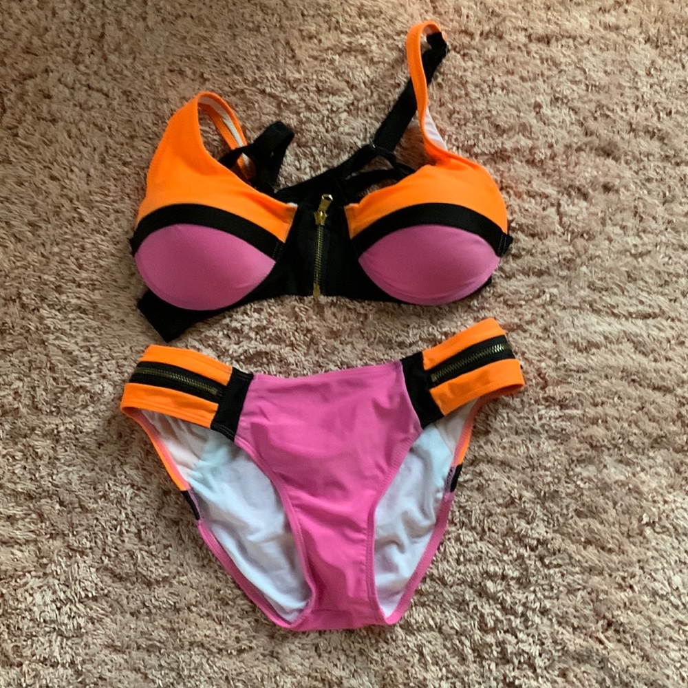 Pink, Orange, and Black Bikini Set